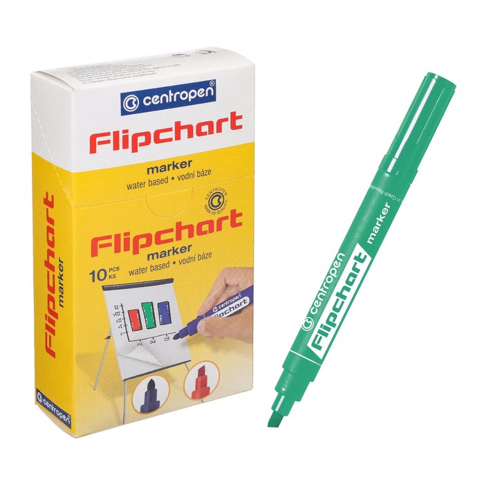 

Маркер для флипчарта, Centropen 8560 FLIPCHART, скошенный, 1-4.6 мм, зелёный