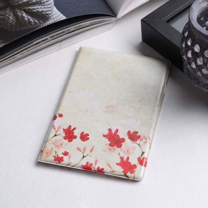 Обложка для паспорта "Красные цветы на белом"