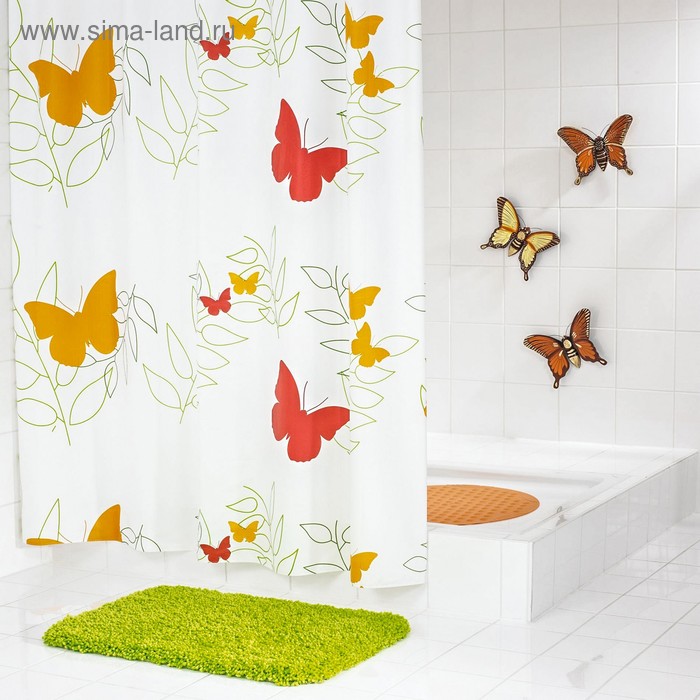 Штора для ванной комнаты Butterflies, цвет красный 180х200 см