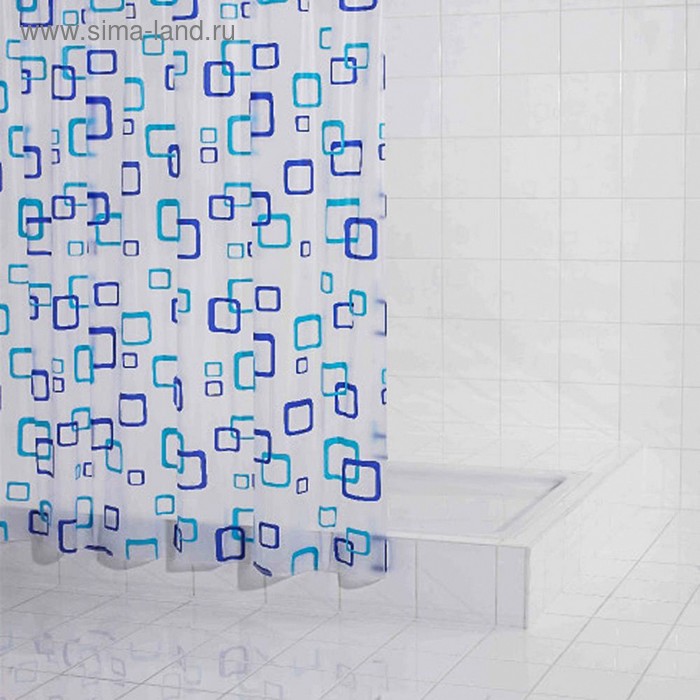Штора для ванной комнаты Retro, цвет синий/голубой, 180×200 см