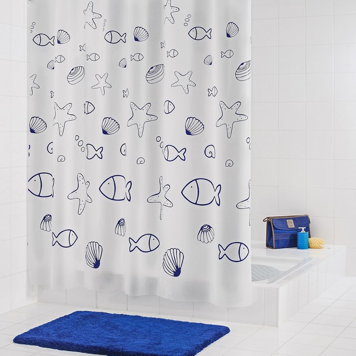 Штора для ванной комнаты Seashell, цвет синий/голубой 180х200 см