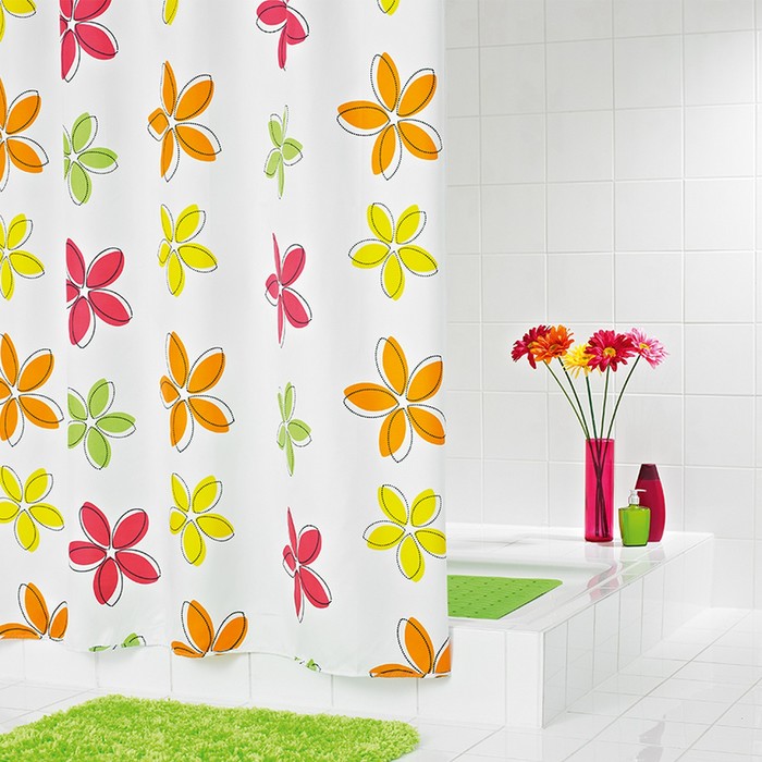 Штора для ванной комнаты Fleur, цвет оранжевый 180х200 см