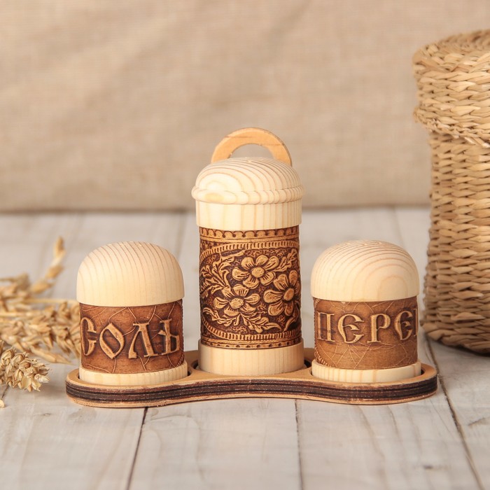 Набор для специй «Цветы», 3 предмета, береста