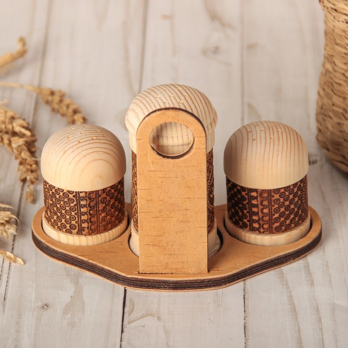 Набор для специй «Цветы», 3 предмета, береста