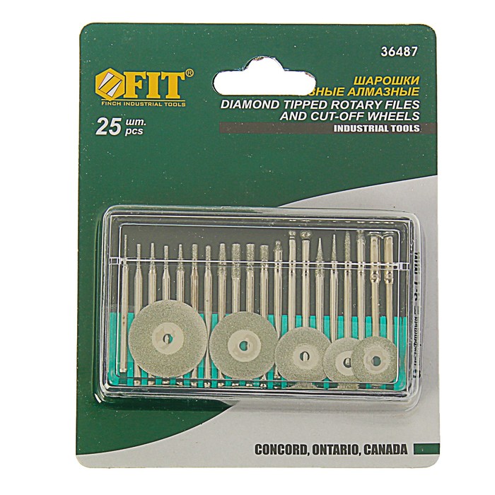Набор шарошек и кругов отрезных FIT, с алмазным напылением, 25 шт.