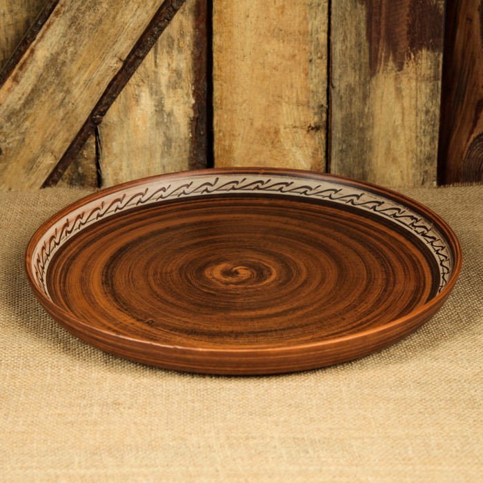 Блюдо для пиццы, ангоб, декор, 32 см