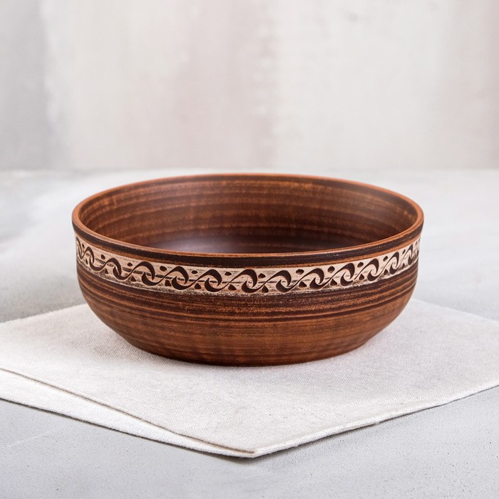 Миска "Борщевая" ангоб, декор, 0,6 л