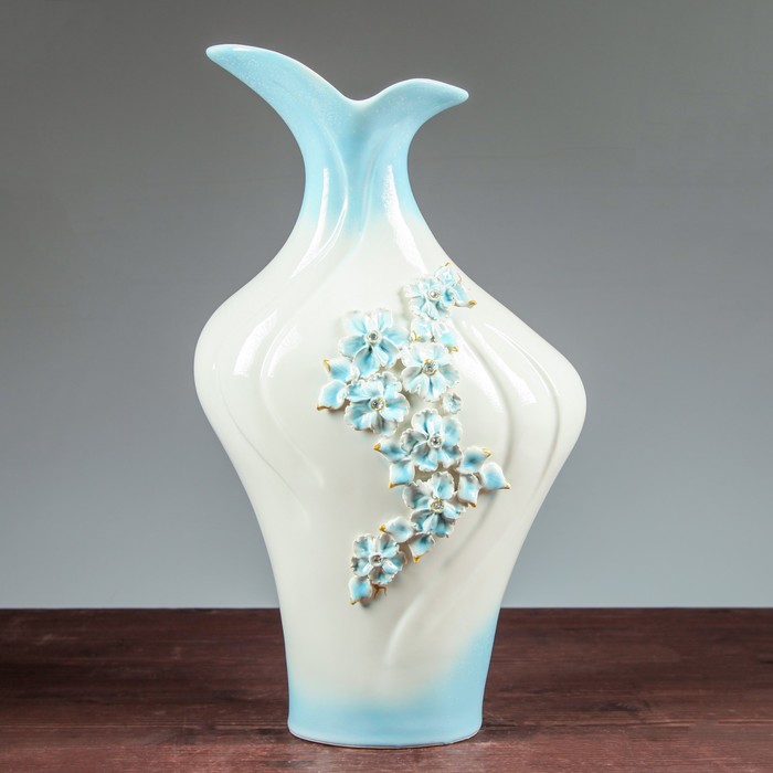 Ваза напольная "Джаз", лепка, стразы, голубая, 50 см