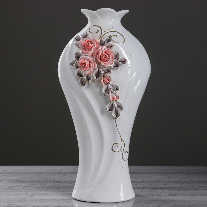 Ваза напольная "Соната", лепка, стразы, розовая, 52 см