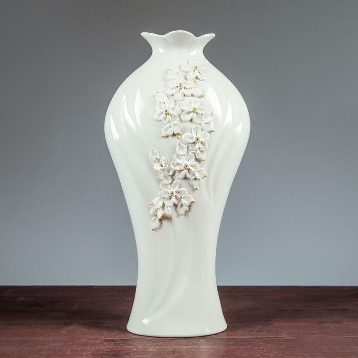 Ваза напольная "Соната", лепка, стразы, белая, 57 см