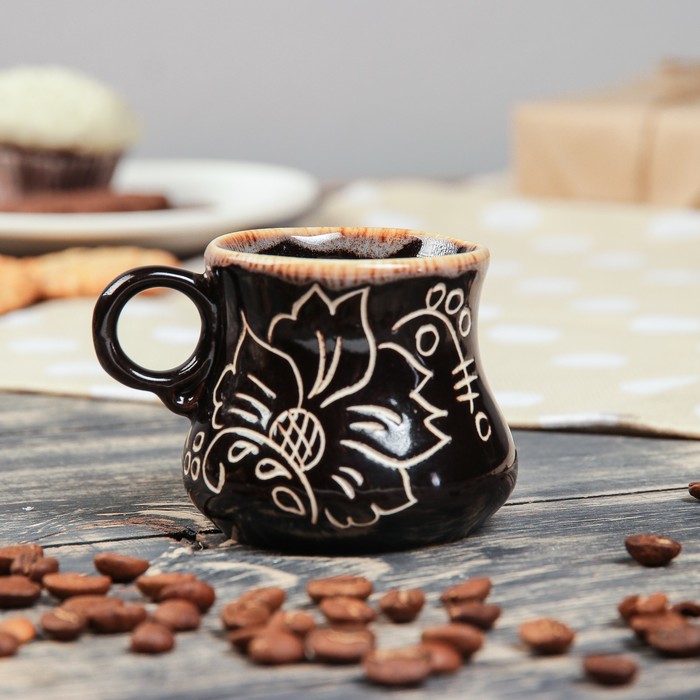 Чашка кофейная "Цветы", 50 мл, темно коричневая