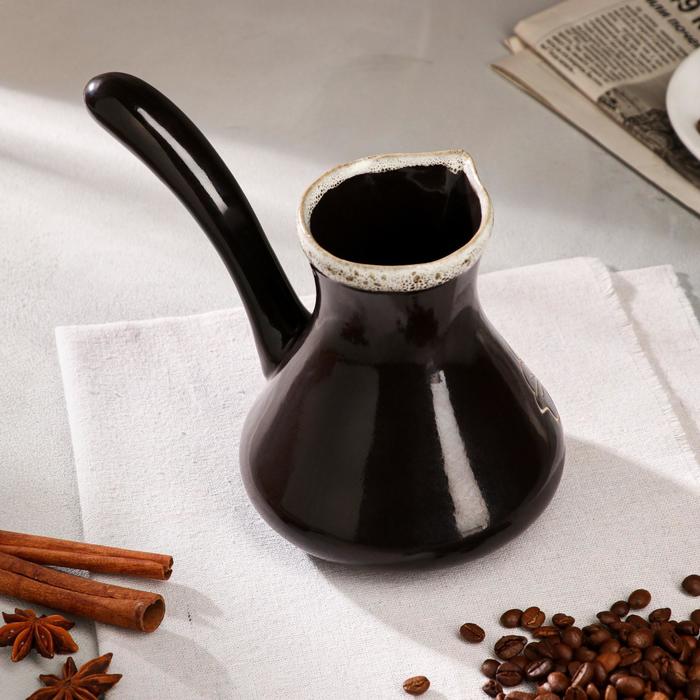 Турка "Цветы", большая, 0,5 л, темно-коричневая