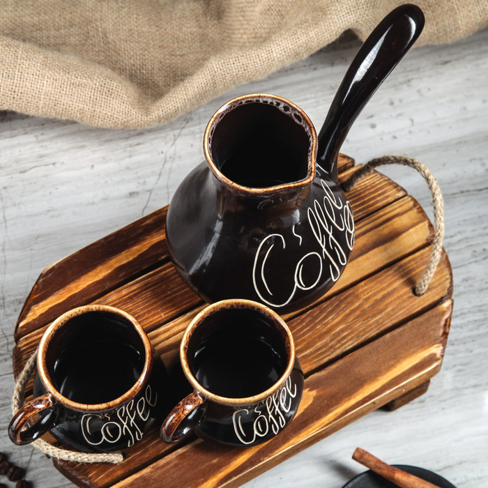 Турка "Кофе", большая 0,5 л, 2 чашки, тёмно-коричневая