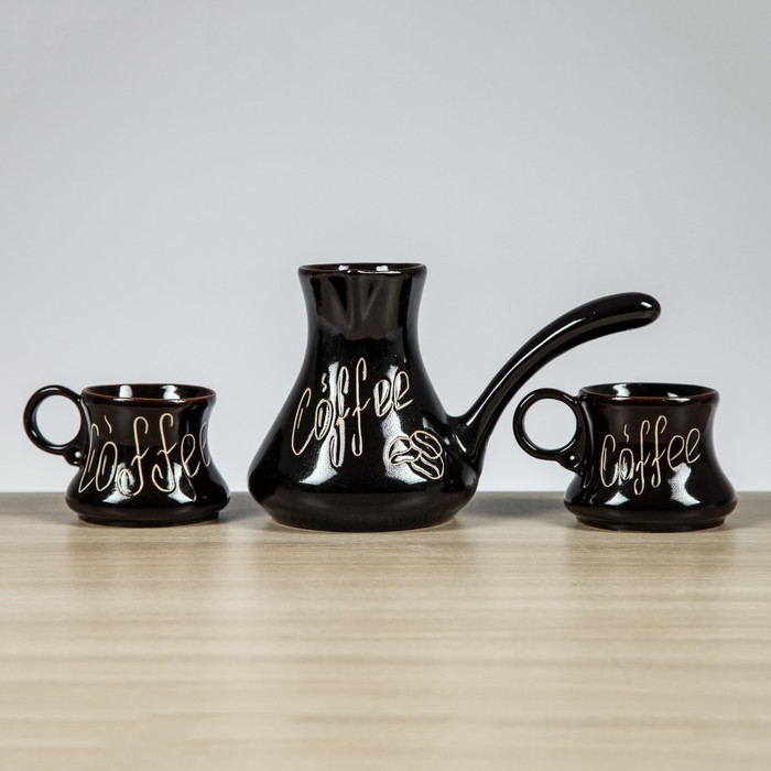 Турка "Кофе", большая 0,5 л, 2 чашки, тёмно-коричневая