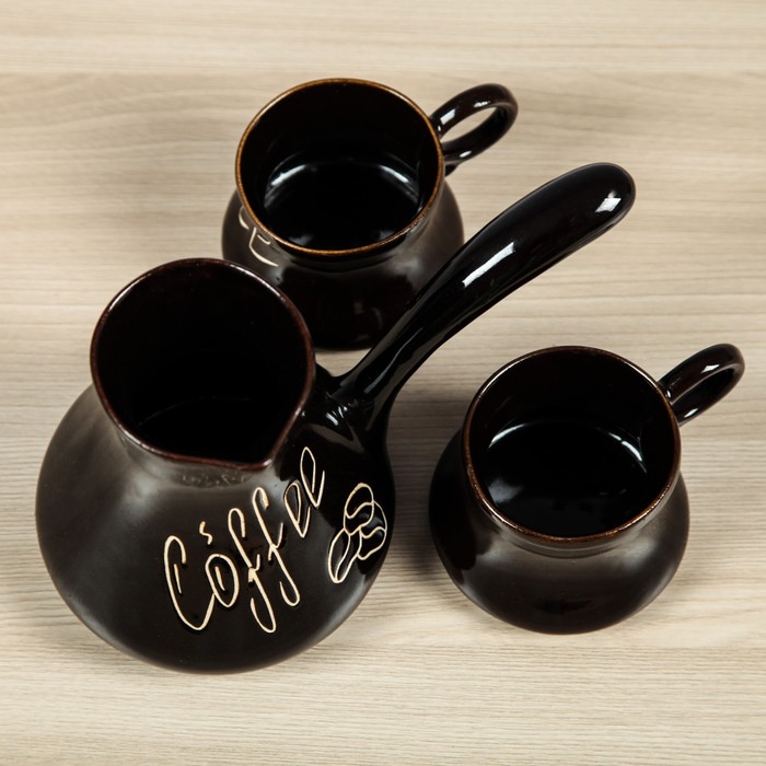 Турка "Кофе", большая 0,5 л, 2 чашки, тёмно-коричневая