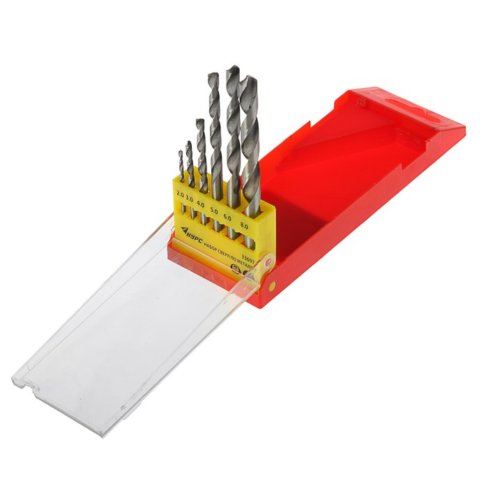 Набор сверл по металлу "КУРС", HSS, полированные, 2-3-4-5-6-8 мм, 6 шт.