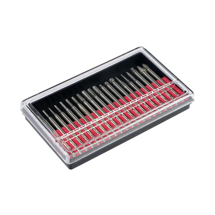 Набор шарошек FIT, усиленная сталь с алмазным напылением, штифт 3 мм, 20 шт.