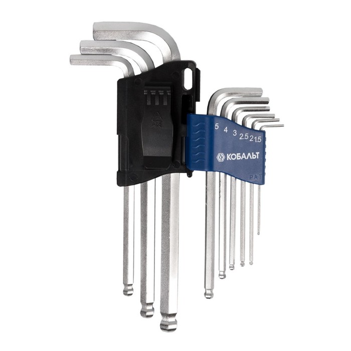 Набор ключей угловых шестигранных "КОБАЛЬТ" 020401-09, с шаром, 1.5-10 мм