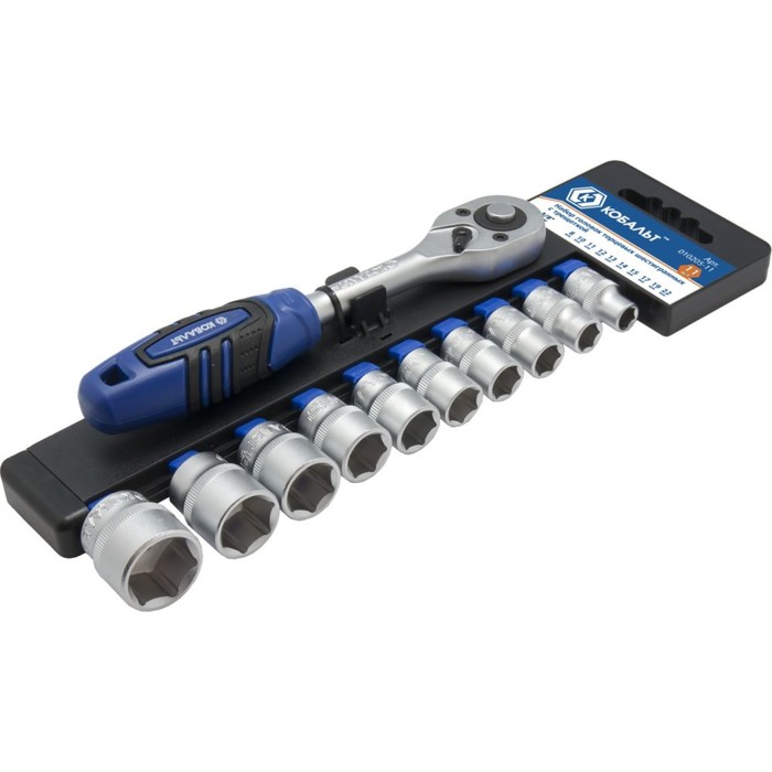 Набор головок торцевых "КОБАЛЬТ" 010205-11, с трещоткой 3/8", 8-22 мм, CR-V, 11 шт.