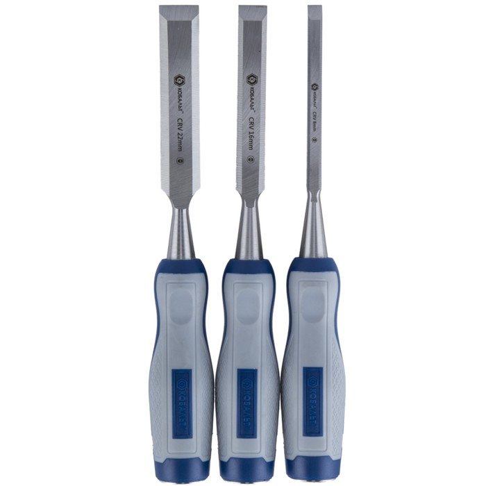 Набор стамесок "КОБАЛЬТ" 245-664, 8, 16, 22 × 140 мм, CR-V, двухкомпонентная рукоятка