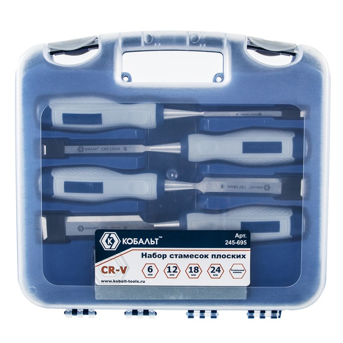 Набор стамесок "КОБАЛЬТ" 245-695, 6, 12, 18, 24 × 140 мм, двухкомпонентная рукоятка, кейс
