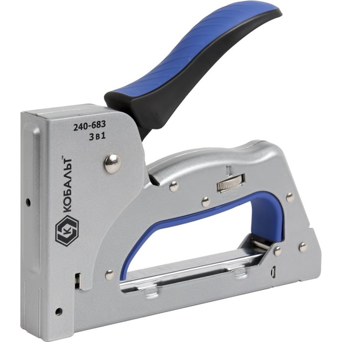 Степлер механический "КОБАЛЬТ" 240-683, 3 в 1, скобы 6-14 мм тип 53, шпильки, гвозди