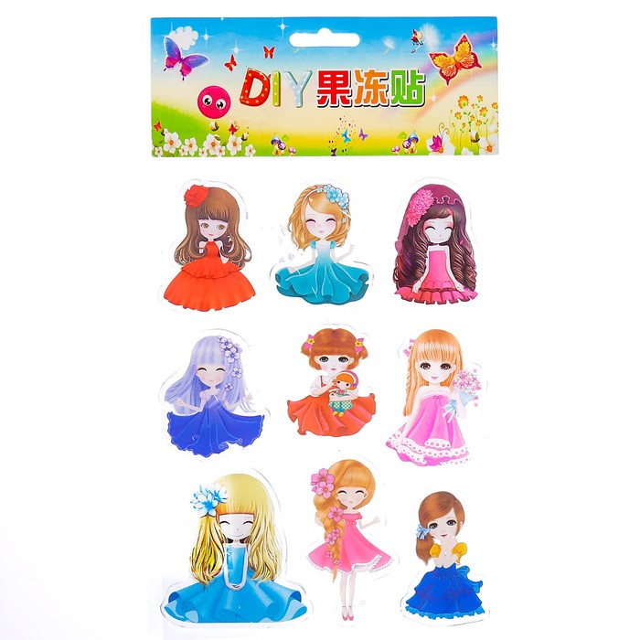 Наклейка силикон на стекло "Бабочки/Девочки" МИКС 25х15,5 см