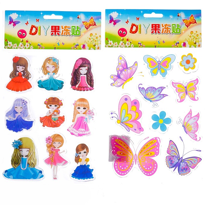 Наклейка силикон на стекло "Бабочки/Девочки" МИКС 25х15,5 см