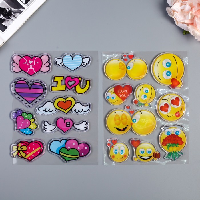 Наклейка силикон на стекло "Сердца/Смайлы" МИКС 25х15,5 см