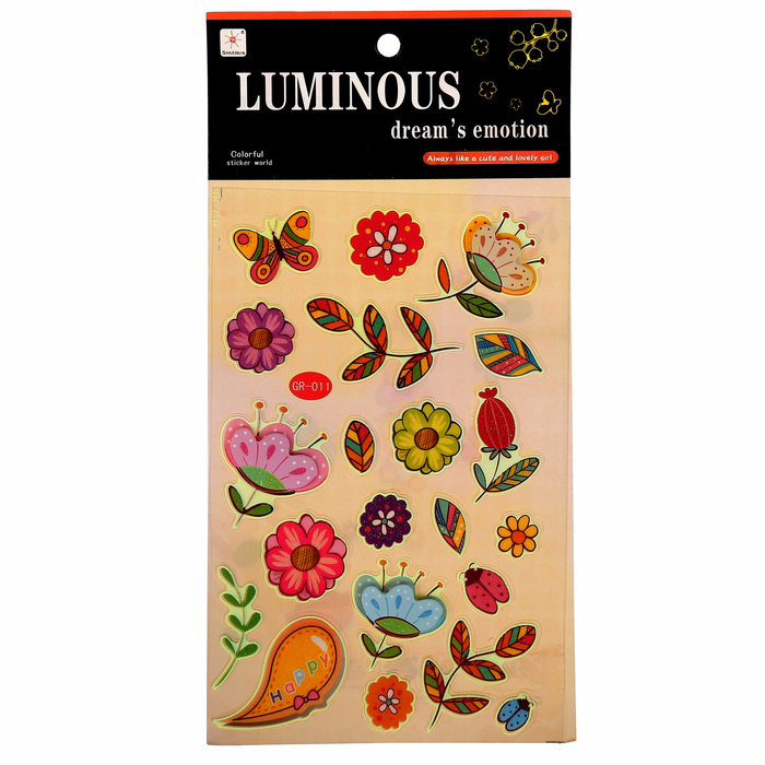 Наклейка пластик, картон светящаяся "Цветочная полянка" МИКС 26х13 см