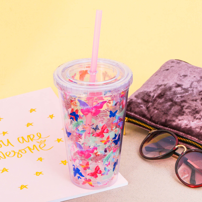 Стакан с трубочкой "Бабочки", 500 мл