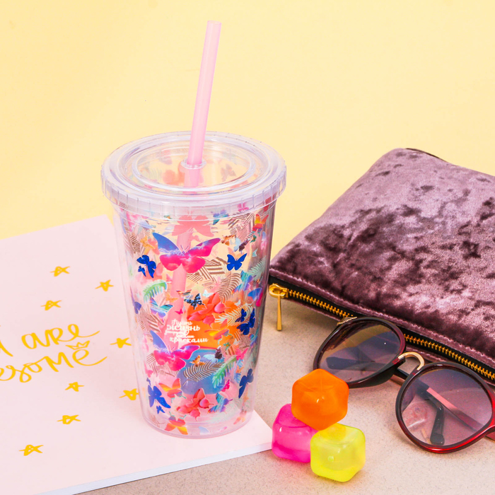 Стакан с кубиками для охлаждения "Бабочки", 500 мл