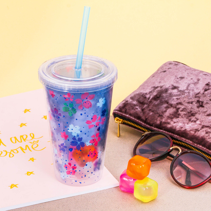 Стакан с кубиками для охлаждения "Цветочный принт", 500 мл