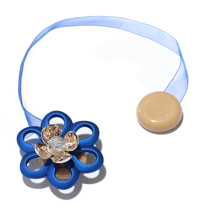 Подхват для штор на ленте "Цветок ромашка", d5см, цвет синий