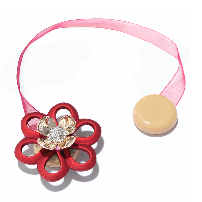 Подхват для штор на ленте "Цветок ромашка", d5см, цвет красный