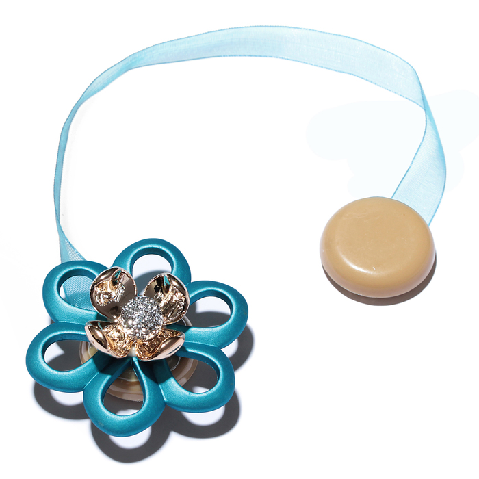 Подхват для штор на ленте "Цветок ромашка", d5см, цвет бирюзовый