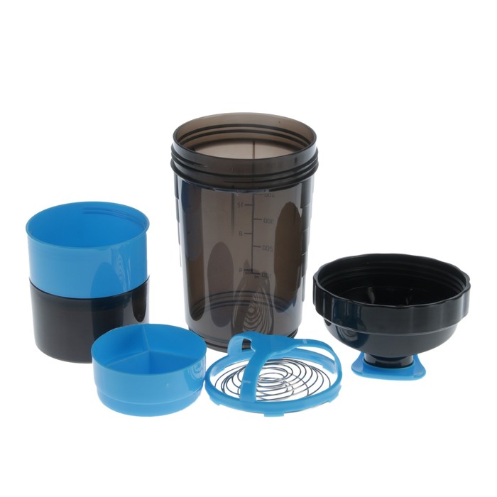 Шейкер 500 мл, с пружинкой, запирающаяся петля, с отсеками, синий, 11х26.5 см