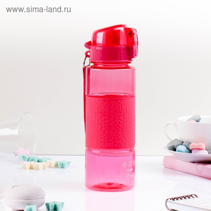 фото Бутылка для воды с поильником, 750 мл, резиновая вставка пузыри, на браслете, микс