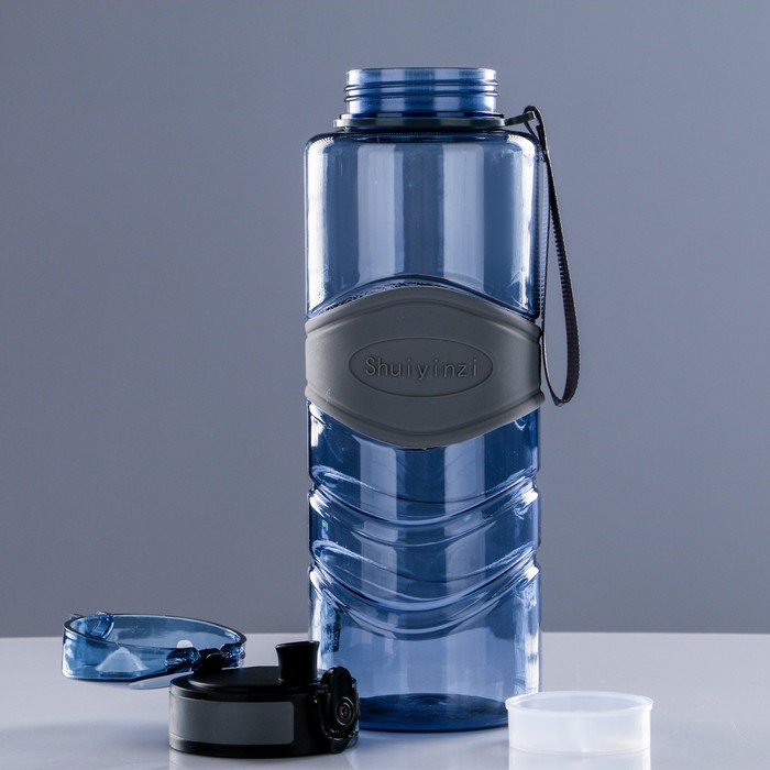 Бутылка для воды 1500 мл, с резиновой вставкой ромбик, на браслете, микс, 9х29 см