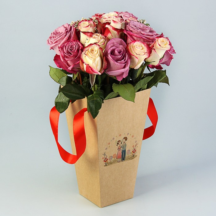 Пакет для цветов "Сладкая парочка", 9 х 15 х 27 см