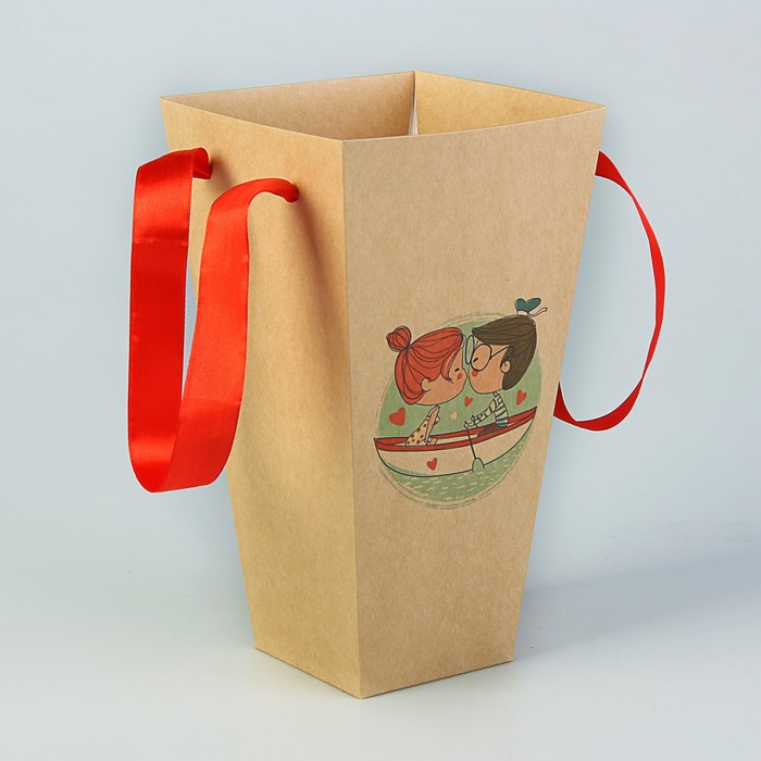 Пакет для цветов "Двое в лодке", 9 х 15 х 27 см