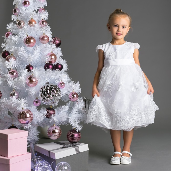 Нарядное платье для девочки, рост 104 (56) см, цвет белый 8135