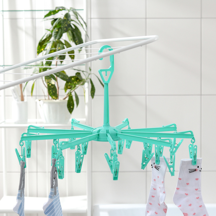 Сушилка для белья подвесная складная 18 прищепок, 51x51 см, цвет МИКС
