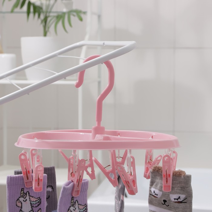 Сушилка для белья подвесная круглая 12 прищепок, 26х26 см, цвет МИКС