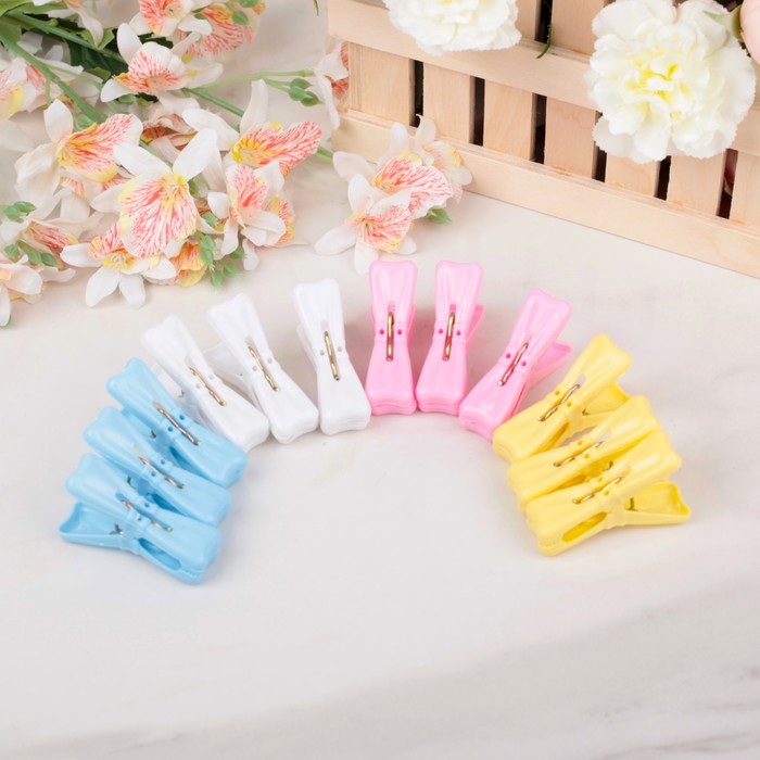 Набор прищепок бельевых "Бантик" 12 шт 5,5 см, цвет МИКС