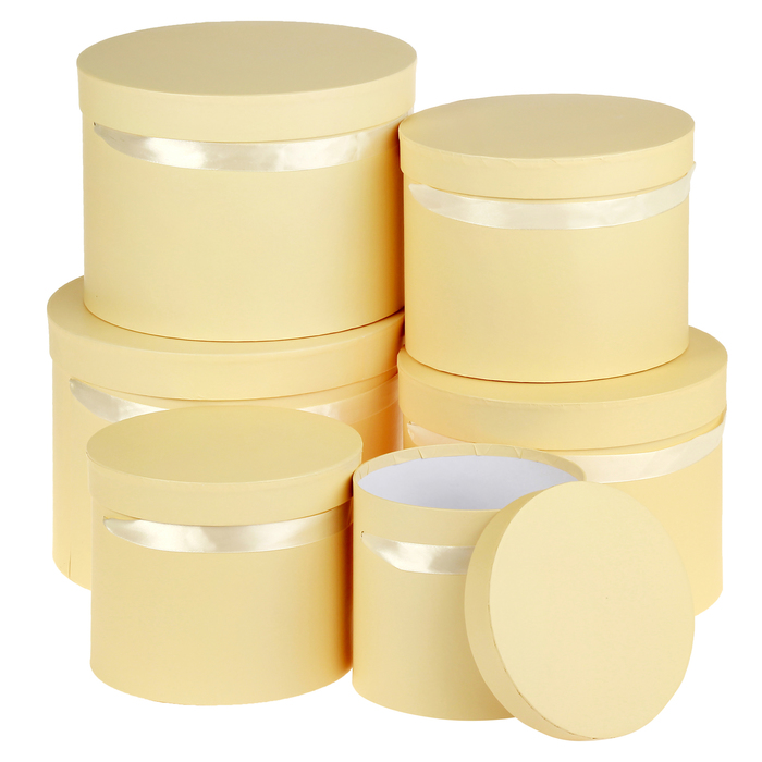 Набор коробок 6в1, круглые, кремовые, 28 х 28 х 20 - 17 х 17 х 15 см