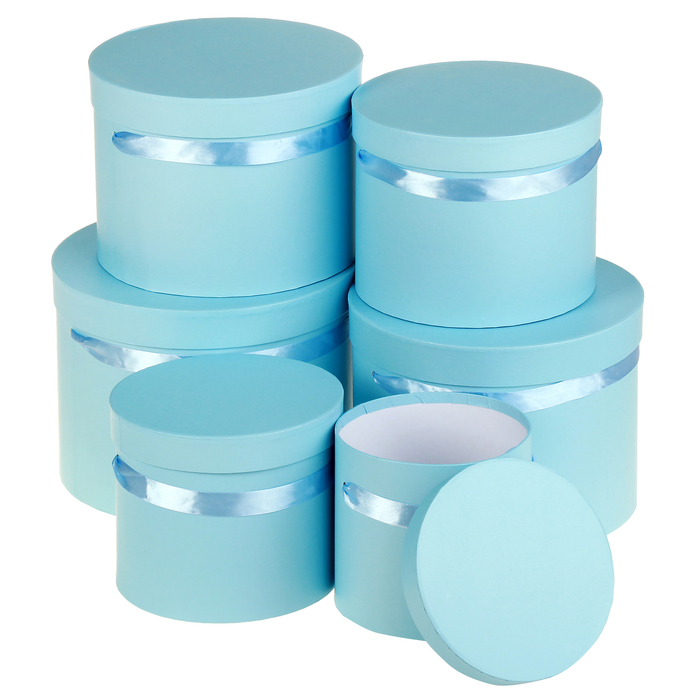 Набор коробок 6в1, круглые, голубые, однотонные, 28 х 28 х 20 - 17 х 17 х 15 см