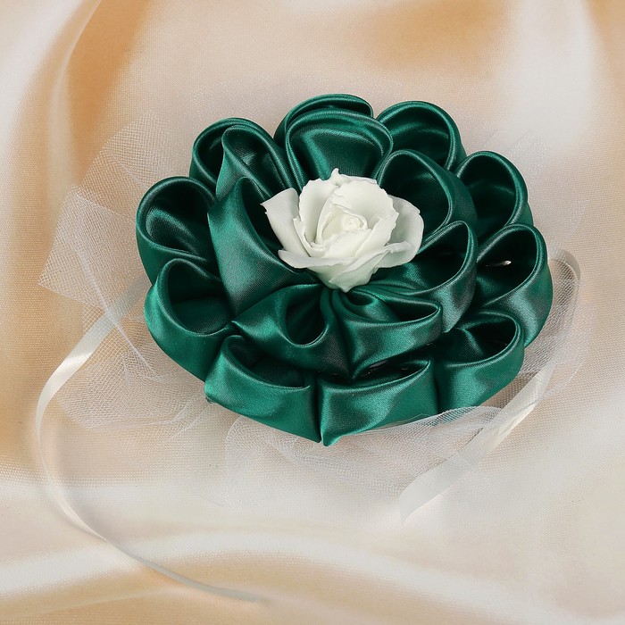 Бант для декора «Канзаши» D 14 см Круглый с фатином, цвет: изумрудный