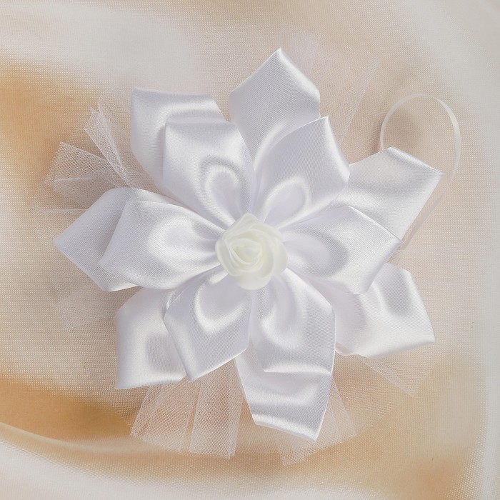 Бант для декора «Канзаши» D 14 см Угловой с фатином, цвет : белый