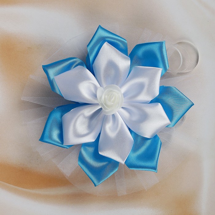 Бант для декора «Канзаши» D 14 см Угловой с фатином, цвет : бирюзовый